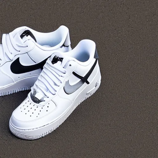 Prompt: a pair of White Nike Air Force One Sneakers