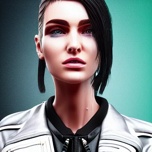 Image similar to stylish woman cartoon portrait made out of rain, leather jacket, cyberpunk background, rendered in octane, unreal engine, highly detailed, trending on artstation, realistic, neon, beautiful