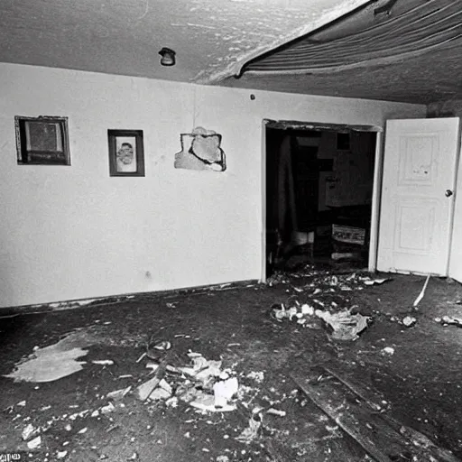 Prompt: in the basement of this 1 9 6 0 s bungalow, heavily damaged with age. there is a creature. a strange creature. one of spirit and flesh. and it is hungry. it yet lurks in shadow.