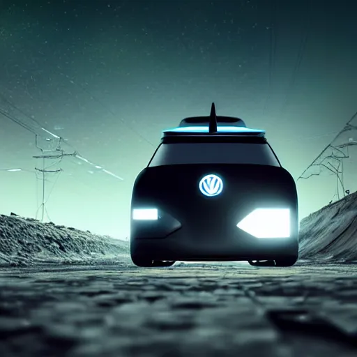 Image similar to Futuristic VW W16 in a Russian cyberpunk slum city called Neo Norilsk on the Moon, at night, diverse, lively, black sky full of stars, blinding sun, sci-fi, lots of flying cars, levitation, cyberpunk outfits, photorealistic, grainy, 35mm, intricate, very very beautiful, elegant, smooth, cinematic, Unreal Engine 5, by Beeple, trending on Artstation HD