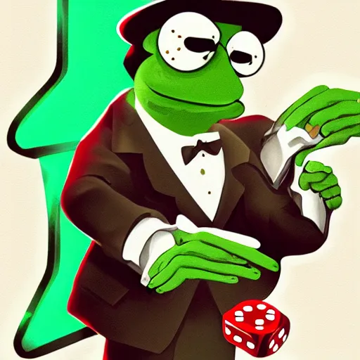 Image similar to pepe as casino dealer, gambling, casino, detailed, artstation