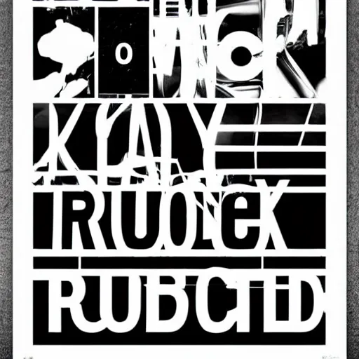 Image similar to black on white graphic poster for a techno party in style of david rudnick, acid, y 2 k