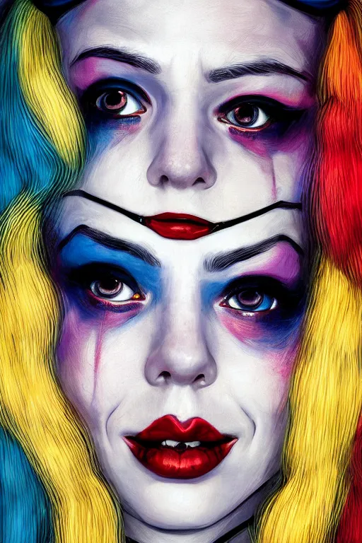 Image similar to portrait of Harley Quinn, highly detailed, artstation, illustration, art by Gustav Klimt