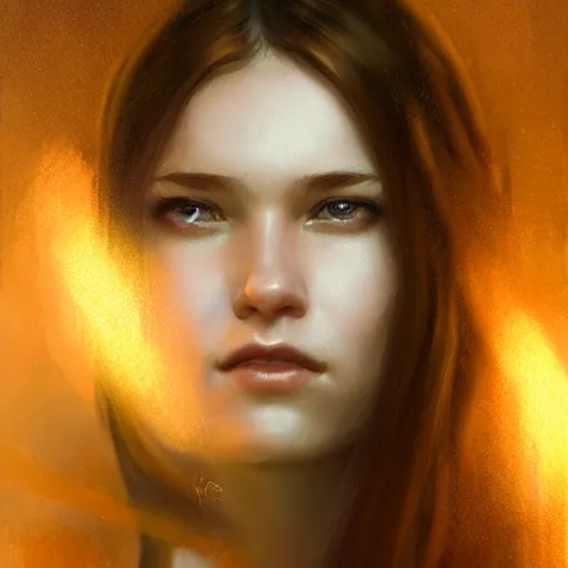 Image similar to attractive young girl portrait, atmospheric lighting, painted, intricate, volumetric lighting, beautiful, rich deep colors masterpiece, golden hour, sharp focus, ultra detailed, by Leesha Hannigan, Ross Tran, Thierry Doizon, Kai Carpenter, Ignacio Fernández Ríos