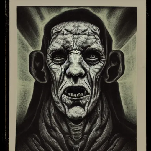 Image similar to portrait of the exiled god, polaroid photo, cosmic horror, photo realistic, lovecraft, flesh, nightmare, demon, old man, no eyes, hate, monster