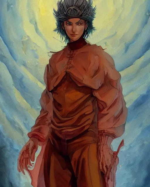 Image similar to a oil / watercolor painting full body character portrait of a heavenly killer in the style of moebius in the style of leonard boyarsky trending on artstation deviantart pinterest detailed realistic hd 8 k high resolution