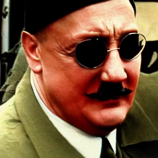 Image similar to A still of Hitler in a 1990s hip hop music video