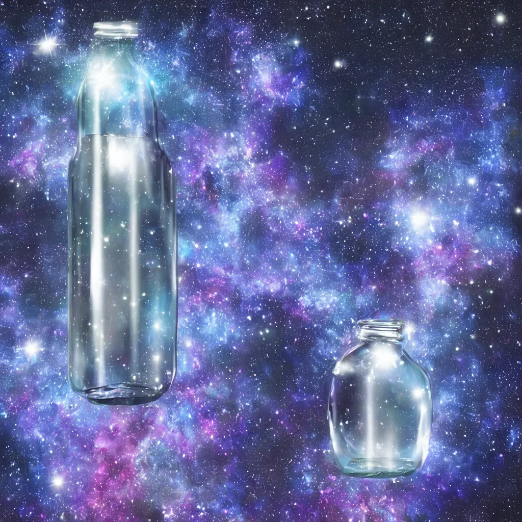 Image similar to Galaxy inside A bottle, water is made of stardust, 🌌,