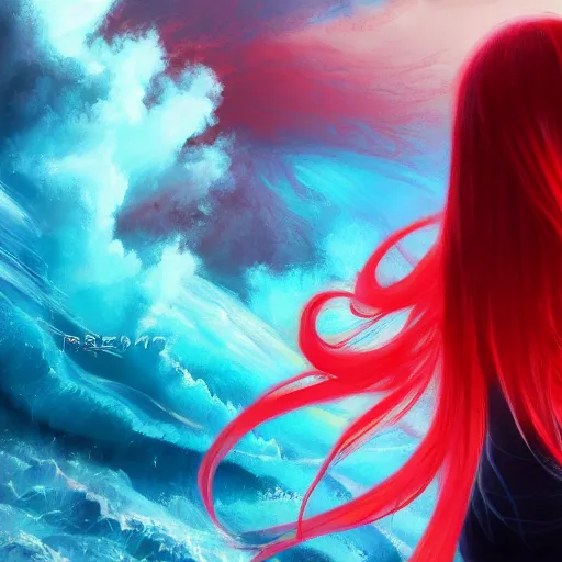 Image similar to red water swirling around rimuru tempest crying, enveloped in ghosts, sky blue straight hair, bangs, with amber eyes, black jacket, high collar, ultra fine detaile, dark theme, digital painting, psychedelic, cinematic, wlop, pixiv, ilya kuvshinov, ross tran