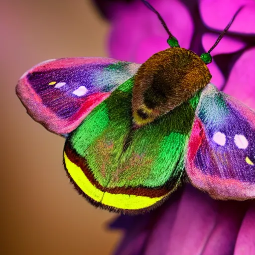 Image similar to a beautiful, colorful moth, macro photography, award winning, 8k