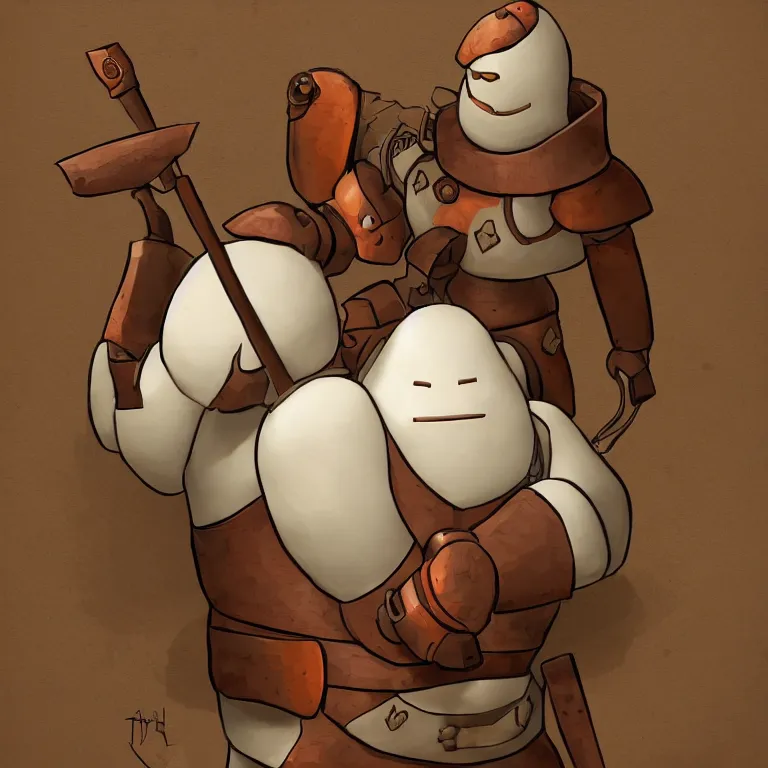 Prompt: a naive looking medieval fantasy baymax made out of wood and copper, digital art, trending on artstation