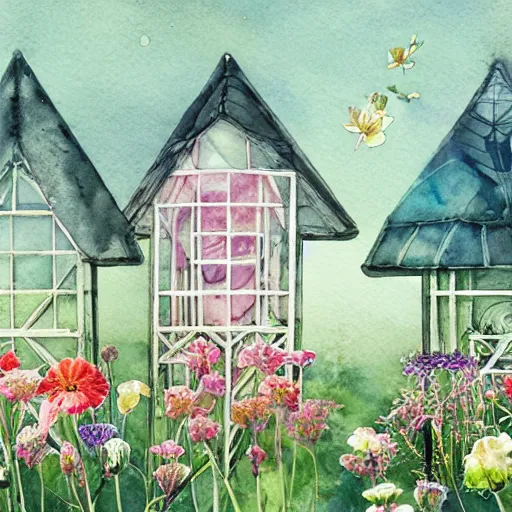 Image similar to watercolor flower houses in a serene landscape by anna dittmann, by marco mazzoni