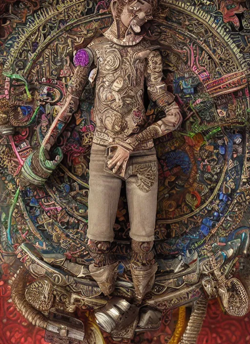 Prompt: a photo - real delicate sculpture of an ornate detailed skateboard boy in front of a intricate background by aj fosik, micro detail, backlit lighting, octane renderer, colorful, physically based rendering, tribal art, trending on cgsociety