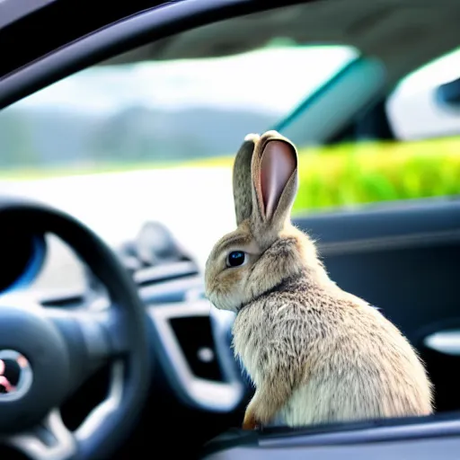 Image similar to bunny driving a car, studio photo, shutterstock