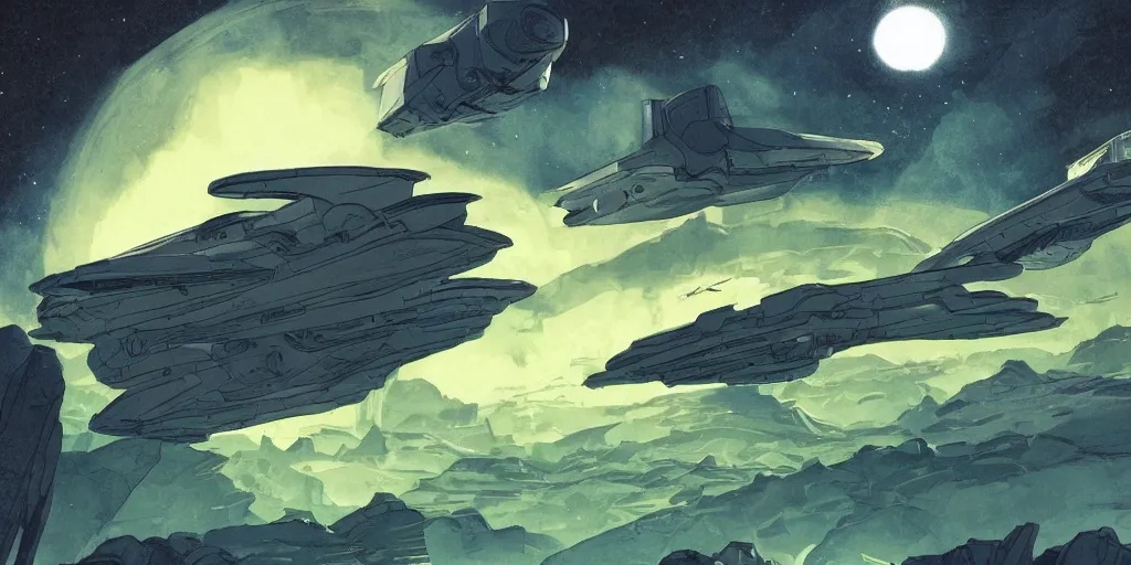 Prompt: stunning landscape of a spaceship in a dramatic setting by brian k. vaughan