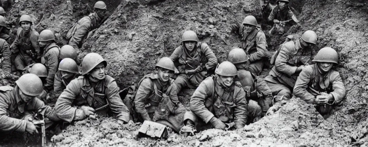 Prompt: soldiers in the trenches of world war 2
