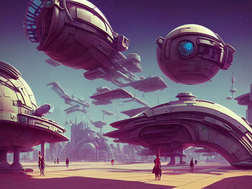 Image similar to 80s outdoor futuristic retro arcade, spaceship on the ground, desolate, moody:: studio ghibli, beeple and James Gilleard and Justin Gerard :: ornate, dynamic, particulate, intricate, elegant, highly detailed, centered, artstation, smooth, sharp focus, octane render, 3d