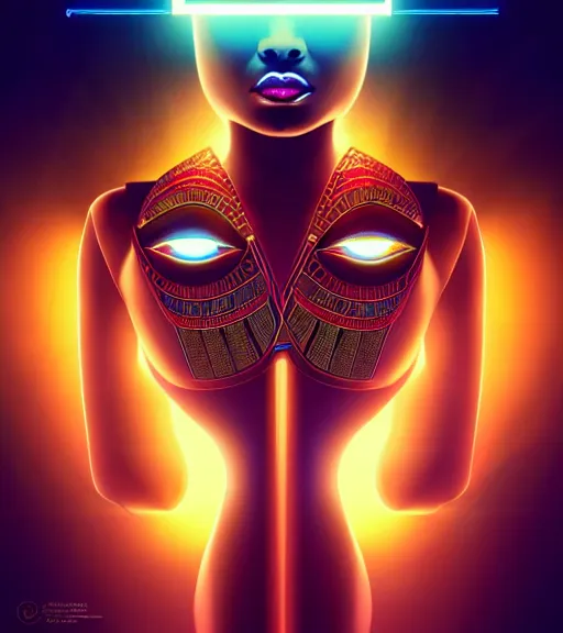 Prompt: symmetry!! egyptian queen of technology, solid cube of light, hard edges, product render retro - futuristic poster scifi, lasers and neon circuits, brown skin beautiful egyptian, queen, intricate, elegant, highly detailed, digital painting, artstation, concept art, smooth, sharp focus, illustration, dreamlike, art by artgerm