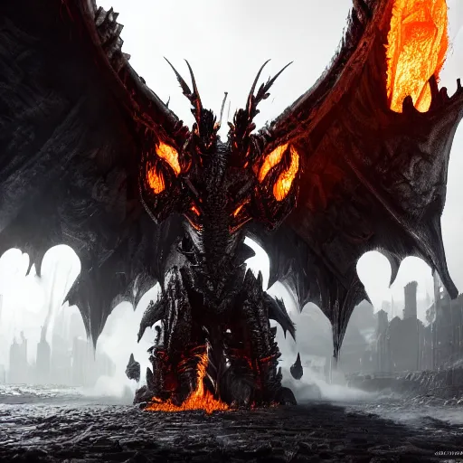 Image similar to 4k unreal engine render of Deathwing spreading his fire in a epic way, dynamic lighting, stunning visuals, cinematic, ultra detailed, trending on art station, fantasy concept art