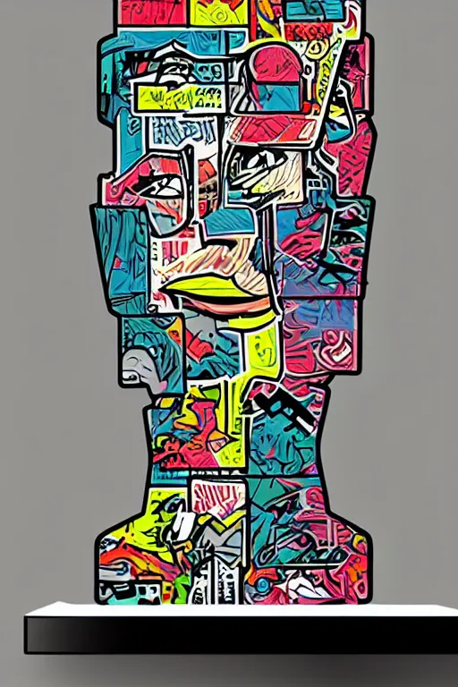 Image similar to sticker art, cronobreaker moai statue popart slap face caricature comic book illustration cartoon graffity street digital