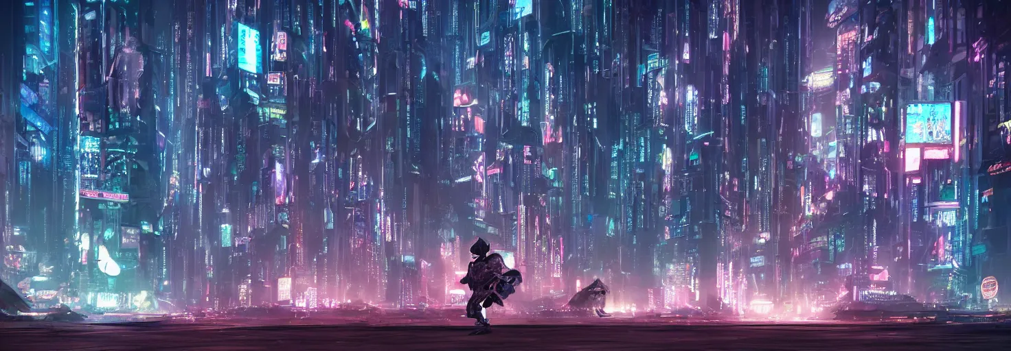 Image similar to photo of a big chungu roaming in a cyberpunk futuristic city