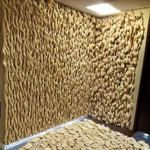 Image similar to a room made entirely of pasta, very detailed