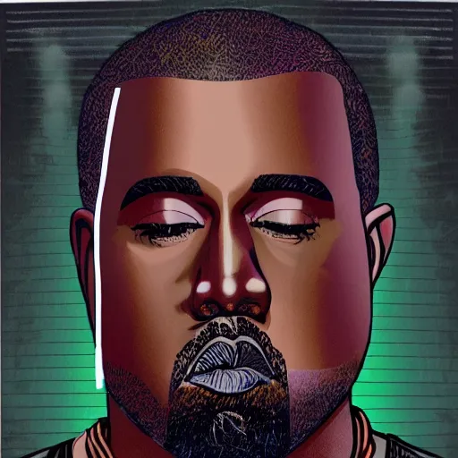 Image similar to : kanye west wearing vr goggles, digital media, digital art, illustration, art station