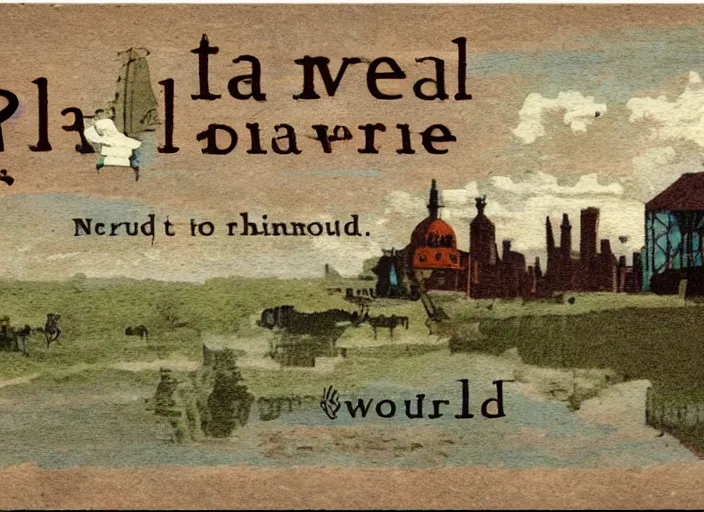Prompt: travel postcard for a flatland 2 d world