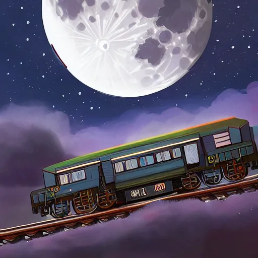 Prompt: all aboard the train to the moon, artstation