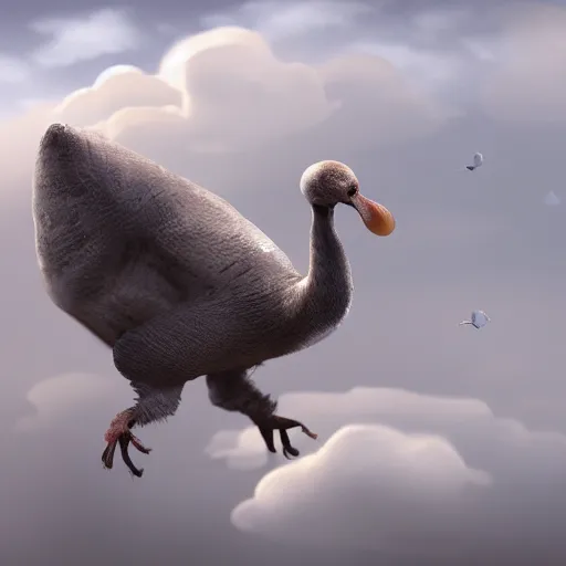 Image similar to dodo in the form of clouds, thunder, 4k, post-processing, very very detailed, artstation, cute