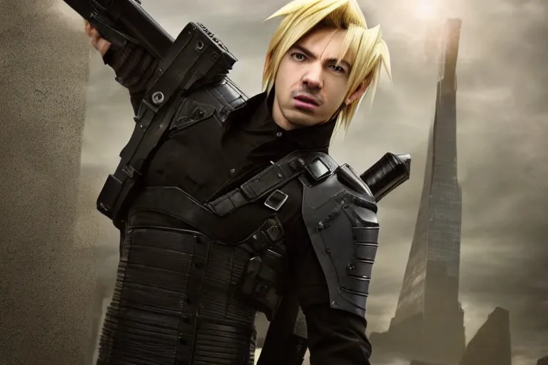 Image similar to live action film still of nathan fielder playing cloud strife in the new sci - fi movie