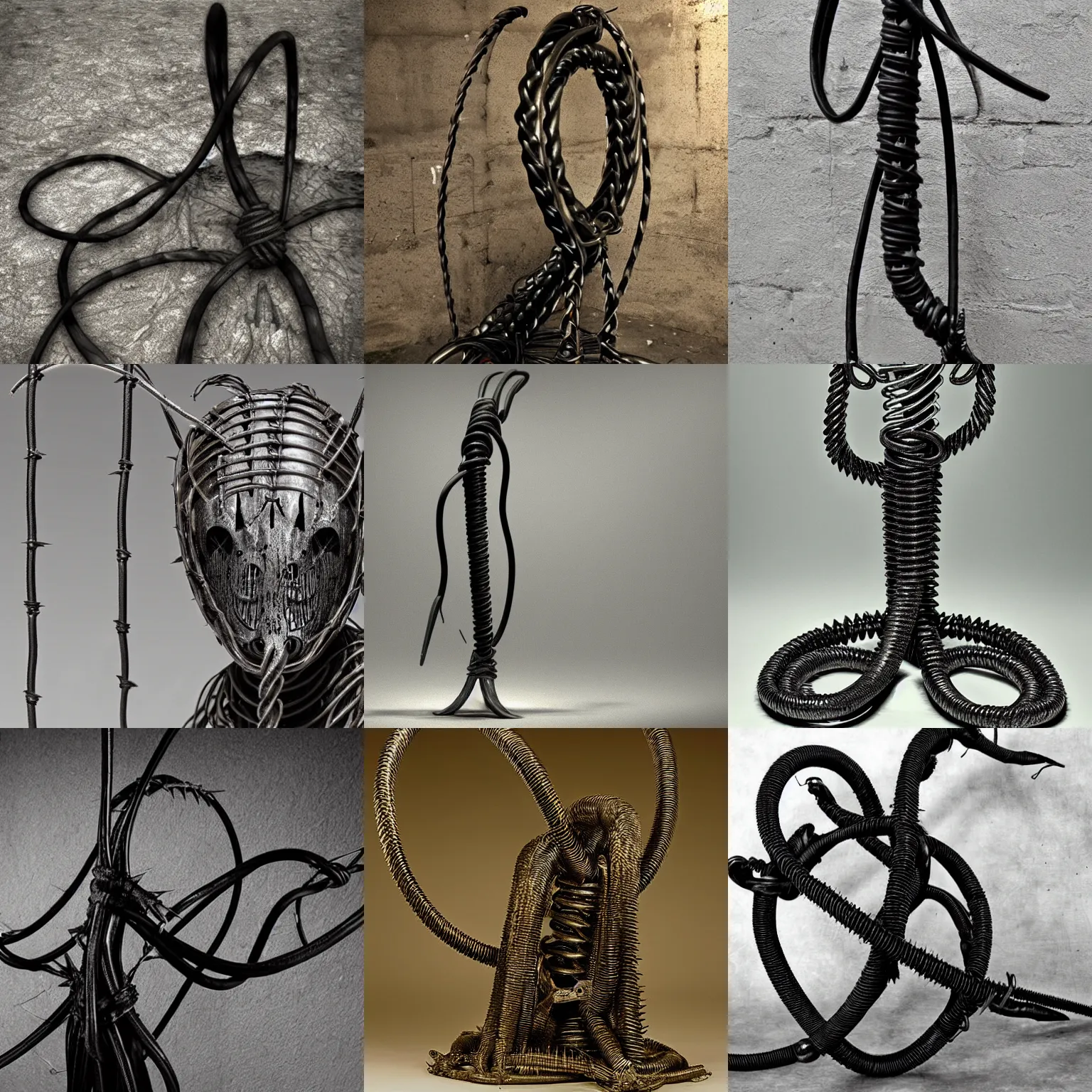 Prompt: barbed wire bullwhip designed by Giger