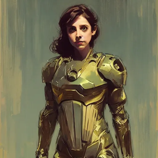 Prompt: alison brie as master chief, intricate, elegant, highly detailed, greg manchess, mucha, liepke, ruan jia, jeffrey catherine jones, ridley scott