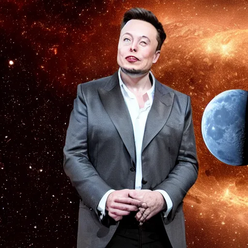 Image similar to elon musk holding the moon, digital art