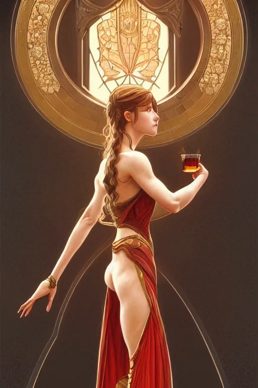 Prompt: symmetry!! intense fanart of 3 / 4 back pose of young christine as acotar protagonist, intricate, elegant, highly detailed, my rendition, digital painting, artstation, concept art, smooth, sharp focus, illustration, art by artgerm and greg rutkowski and alphonse mucha. fireball in hand, traditional clothes