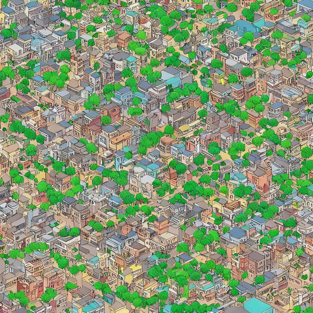 Image similar to a view of a rhodesian city in the style of studio ghibli