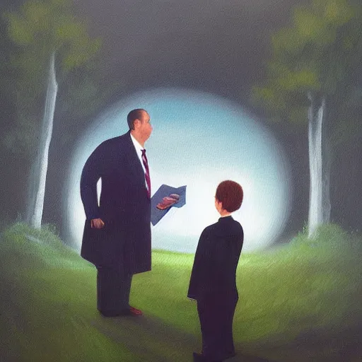 Image similar to a hazy painting of a Jehova’s Witness spreading the word