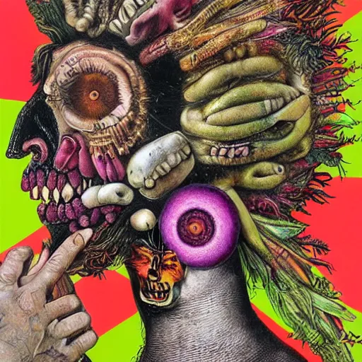 Image similar to punk album cover, psychedelic, giuseppe arcimboldo