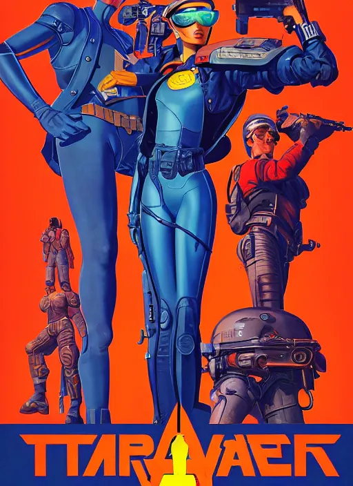 Image similar to american propaganda poster. cyberpunk pilot. portrait by jean giraud and anton otto fischer and john philip falter and will eisner and gil elvgren and pixar. realistic proportions. character art. science fiction d & d. overwatch, rb 6 s, cyberpunk 2 0 7 7, blade runner 2 0 4 9.