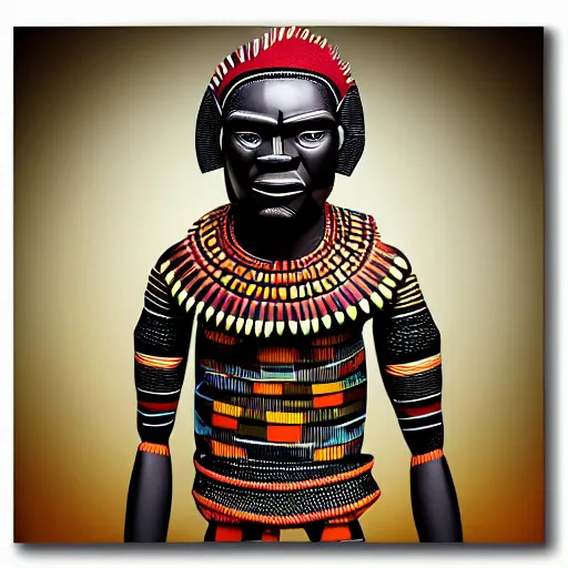 Image similar to african tribal chief vinyl art toy, detailed product photo,