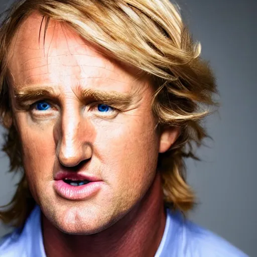 Image similar to close - up portrait of owen wilson as donald trump, studio photograph