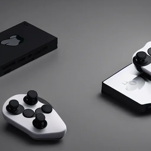 Image similar to if apple designed a game console, product photo, high octane, 4 k