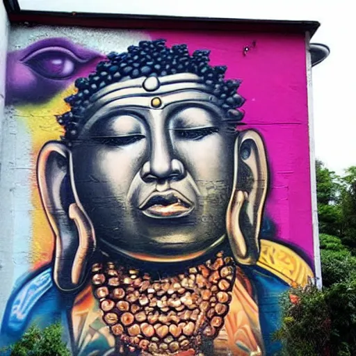 Image similar to street art hip hop gangsta buddha