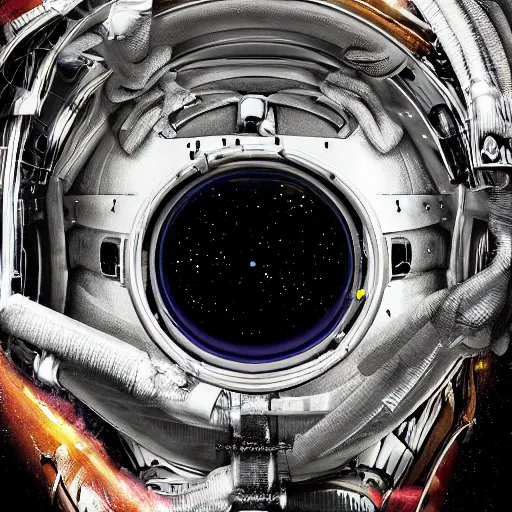 Image similar to an epic portrait of an astronaut entering the micro atom realm of microscopic multiverse with a tiny micro spaceship, cinematic lighting, under a microscope, trending on Artstation, highly detailed, insane details