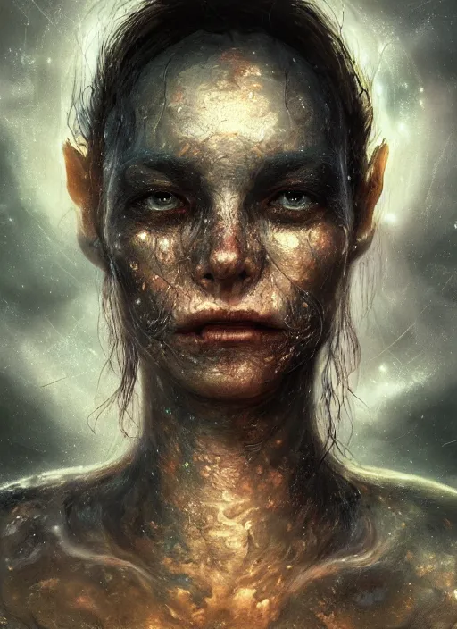 Image similar to dark portrait of world with a face crying on space, au naturel, hyper detailed, digital art, trending in artstation, cinematic lighting, studio quality, smooth render, unreal engine 5 rendered, octane rendered, art style by klimt and nixeu and ian sprigger and wlop and krenz cushart.