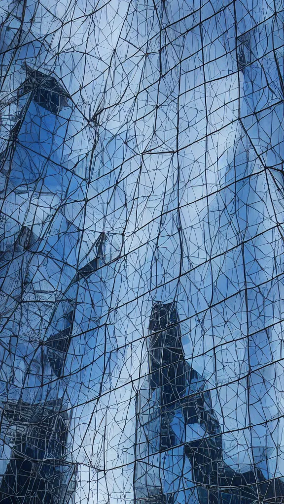 Prompt: hyperrealistic photo of a futuristic glass building in a urban setting. the building is wrapped in billowing fabric tarps. the fabric tarps are translucent mesh. the fabric hangs from metal scaffolding. 8 k