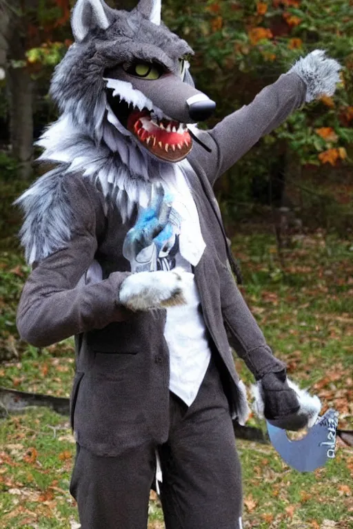 Image similar to an anthropomorphic wolf, fursuit!!!!, cosplay