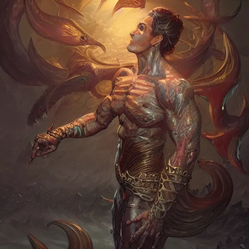 Image similar to combat naga merman, 5 e, d & d, fantasy, intricate, elegant, highly detailed, digital painting, artstation, concept art, smooth, sharp focus, illustration, art by artgerm and greg rutkowski