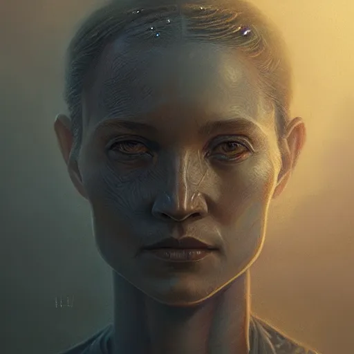 Prompt: Alien grey portrait, atmospheric lighting, painted, intricate, golden hour, ultra detailed by Leesha Hannigan, Ross Tran, Thierry Doizon, Kai Carpenter, Ignacio Fernández Ríos