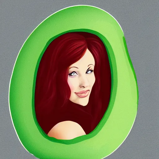 Prompt: red headed young woman inside a giant avocado